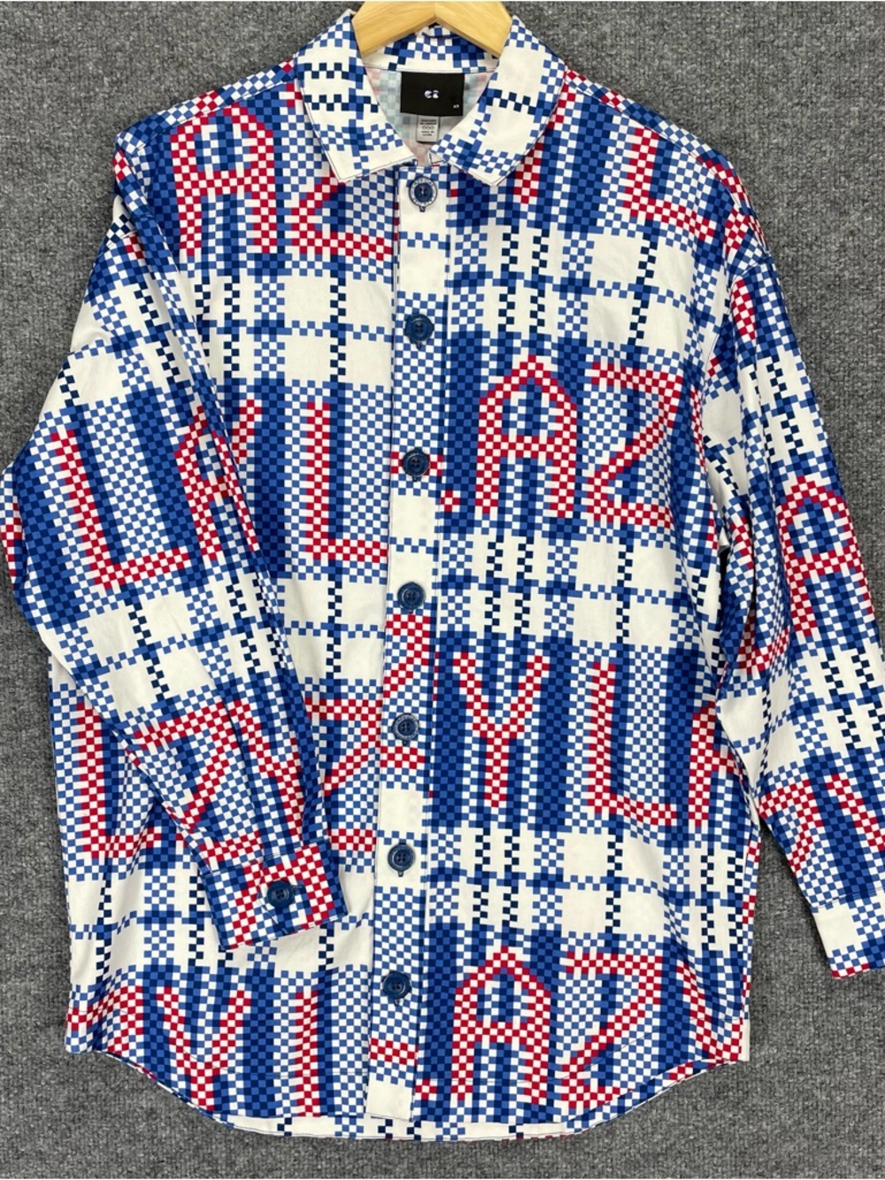 Lazy Oaf Men’s Shirt Size XS/S Plaid LAZY Spell Out Oversized Long Sleeve Button